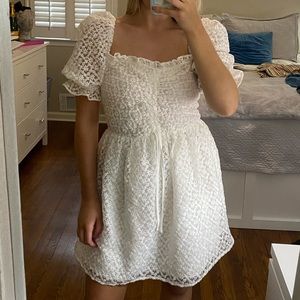 White Floral Dress with Puff Sleeves